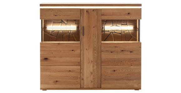 HIGHBOARD Grau, Eichefarben  150/128/37 cm  - Eichefarben/Anthrazit, Natur, Glas/Holz (150/128/37cm) - Linea Natura