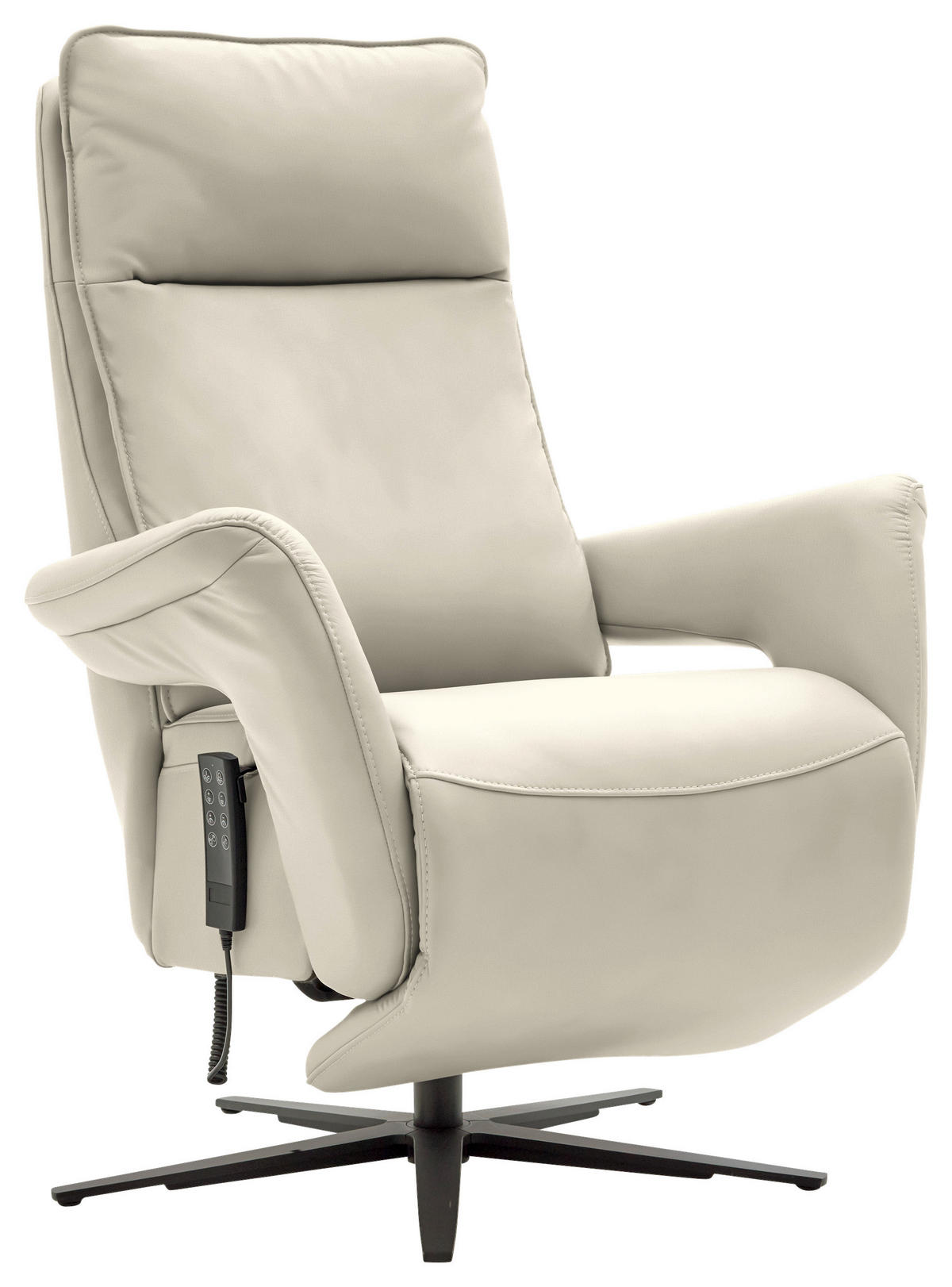 RELAXSESSEL in Leder Ecru  - Ecru/Schwarz, Design, Leder/Metall (83/116/87cm) - Valdera