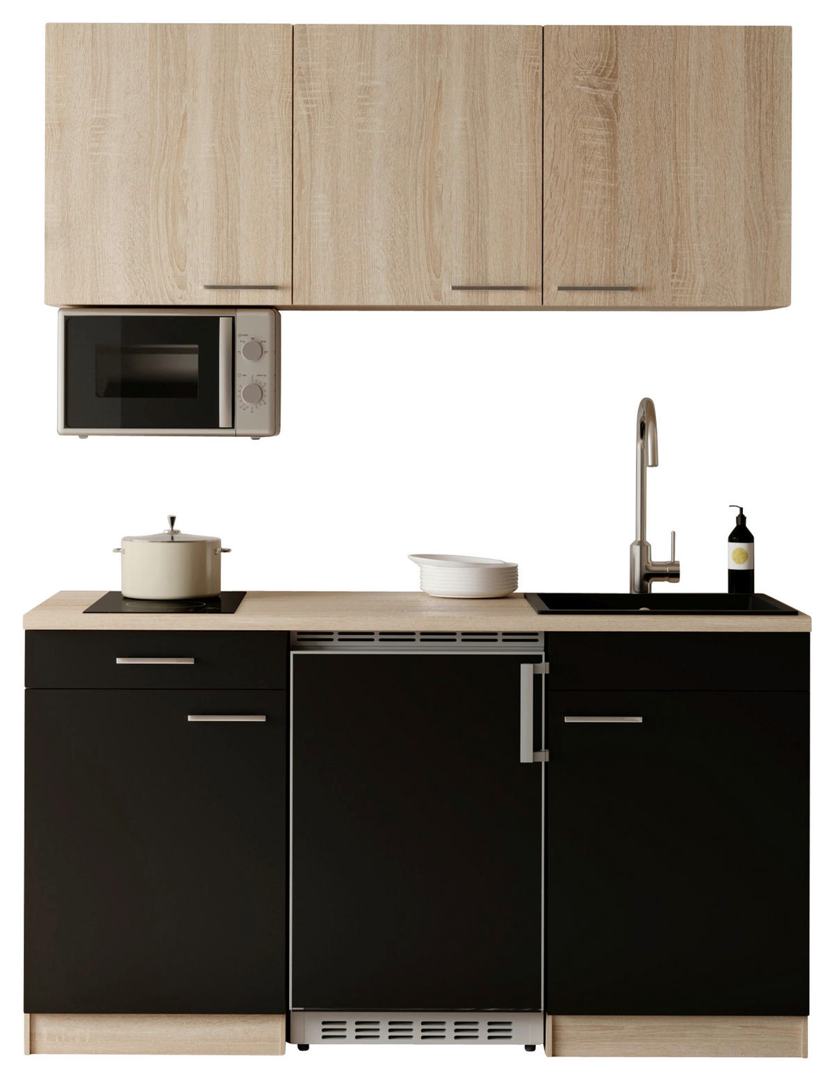 MAJHNA KUHINJA - črna/barve hrasta, Design, umetna masa/leseni material (150cm) - Respekta