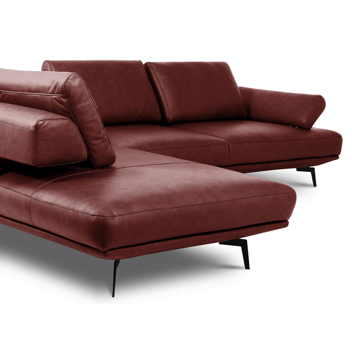 ECKSOFA Rot Echtleder  - Rot/Schwarz, Design, Leder/Metall (237/306cm) - Livetastic