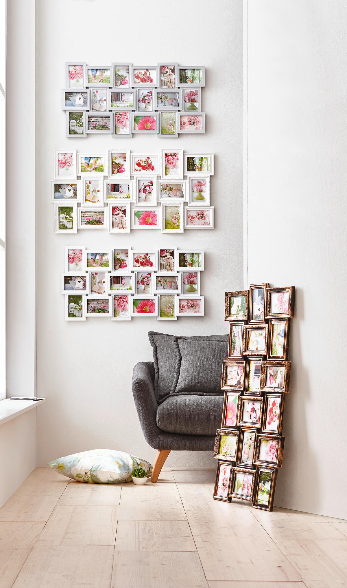 RÁM NA FOTOKOLÁŽ, 18 foto, 90/47/2,5 cm - biela, Basics, plast (90/47/2,5cm)