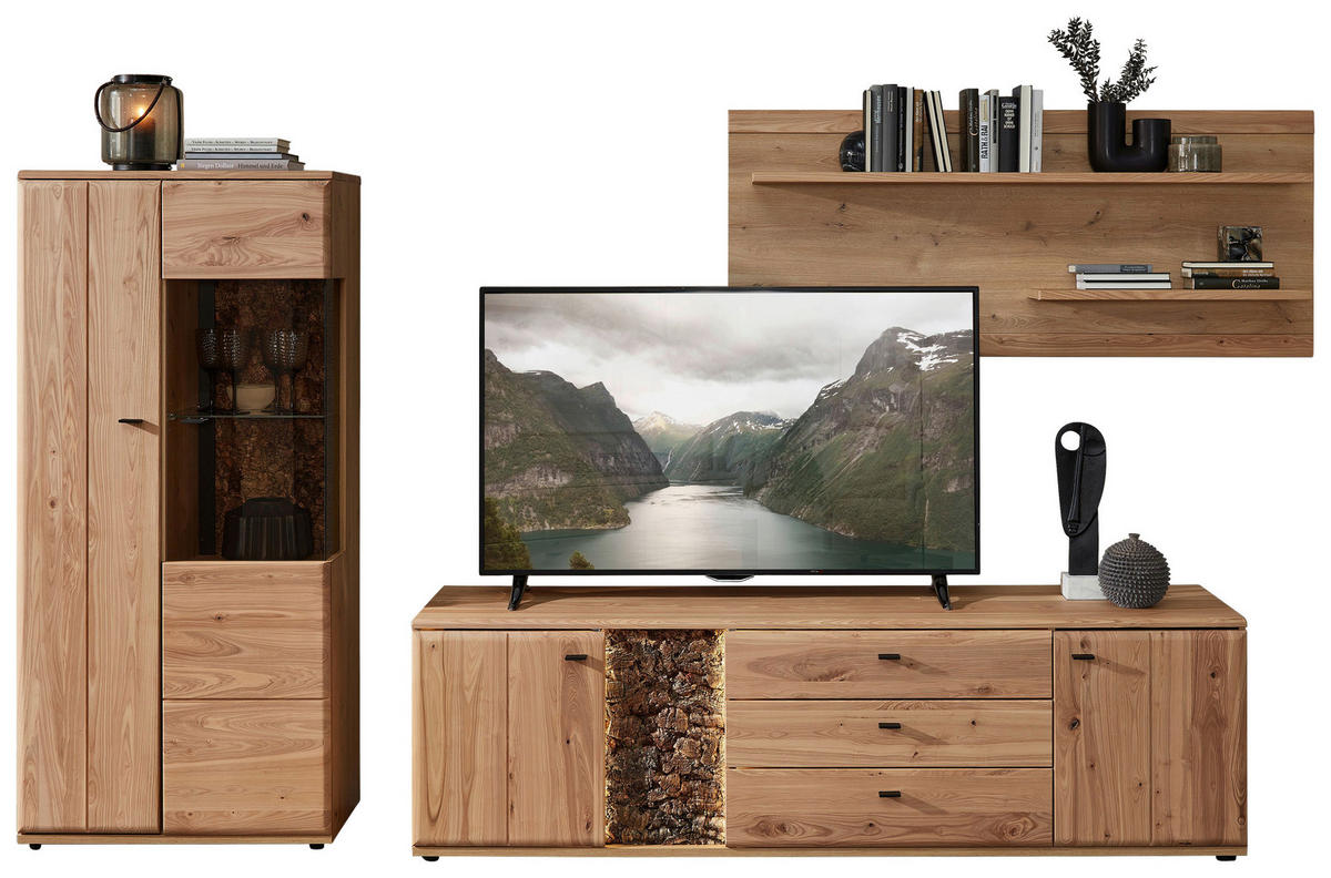 WOHNWAND 3-teilig  in Braun, Eschefarben, Eiche Artisan  320/163/50 cm  - Eschefarben/Anthrazit, Natur, Glas/Holz (320/163/50cm) - Linea Natura