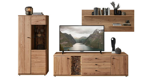 WOHNWAND 3-teilig  in Braun, Eschefarben, Eiche Artisan  320/163/50 cm  - Eschefarben/Anthrazit, Natur, Glas/Holz (320/163/50cm) - Cantus