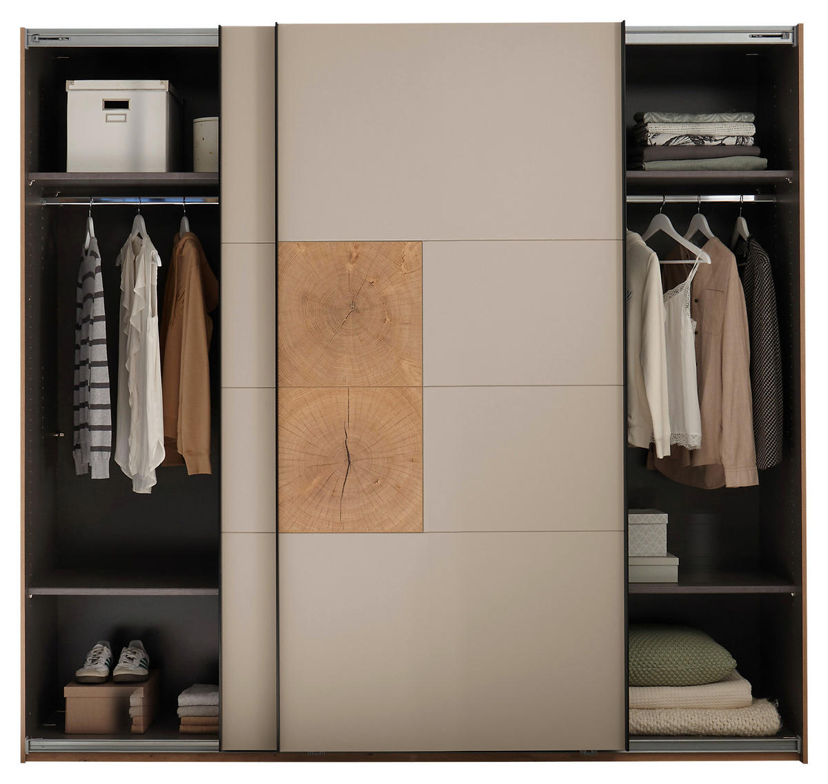 SCHWEBETÜRENSCHRANK  in Kaschmir, Eiche Artisan  - Kaschmir/Schwarz, KONVENTIONELL, Holzwerkstoff/Metall (240/225,5/63,7cm) - Xora