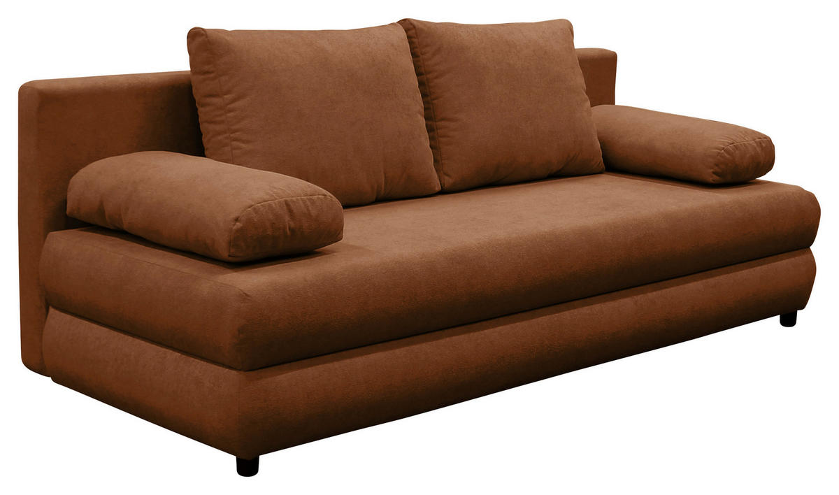 SCHLAFSOFA MELA Chenille, Webstoff Braun  inkl. Rückenkissen, Armlehnenkissen, Bettkasten  - Schwarz/Braun, Design, Kunststoff/Textil (206/87/88cm) - P & B