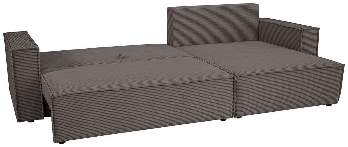ECKSOFA inkl. Funktionen Anthrazit Cord  - Anthrazit/Schwarz, Design, Textil (267/141cm) - Xora