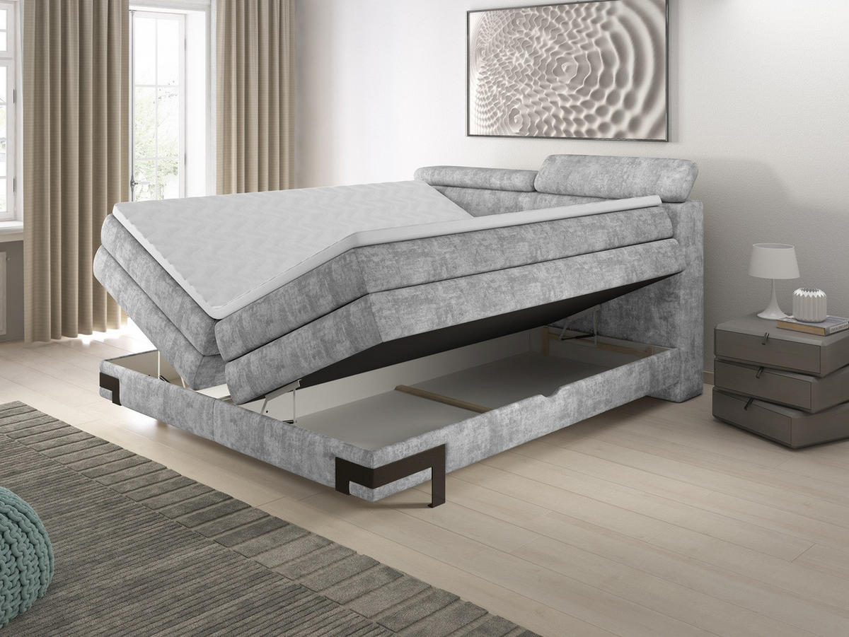 Pat Boxspring, 180/200 cm, gri deschis - gri deschis/negru, Basics, lemn/textil (180/200cm) - Esposa