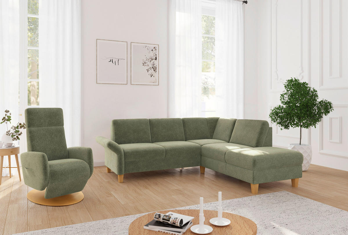 ECKSOFA ROCHELLE E Hellgrün Flachgewebe  - Eichefarben/Hellgrün, KONVENTIONELL, Holz/Textil (240/216cm) - Sit & More
