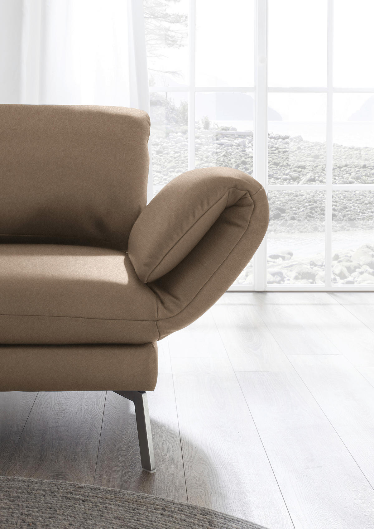 RÉCAMIERE in Echtleder Hellbraun  - Chromfarben/Hellbraun, Design, Leder/Metall (209/85-109/95-16cm) - Dieter Knoll