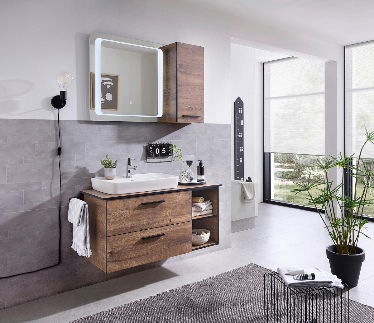 WASCHTISCHKOMBI 103 cm  - Eichefarben/Schwarz, Design, Keramik/Holzwerkstoff (103cm) - Xora