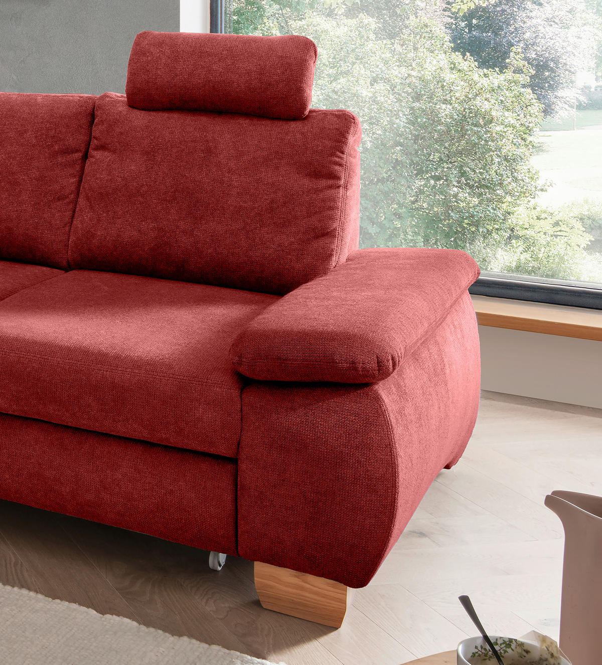 ECKSCHLAFSOFA in Chenille Rot  - Wildeiche/Rot, Modern, Holz/Textil (206/261cm) - Livetastic