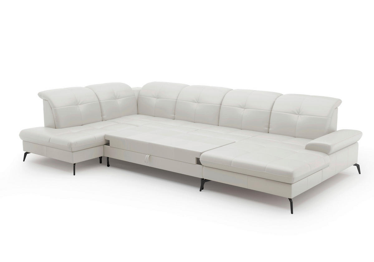 WOHNLANDSCHAFT in Echtleder Weiss  - Weiss/Schwarz, Konventionell, Leder/Metall (231/357/185cm) - Sit & More