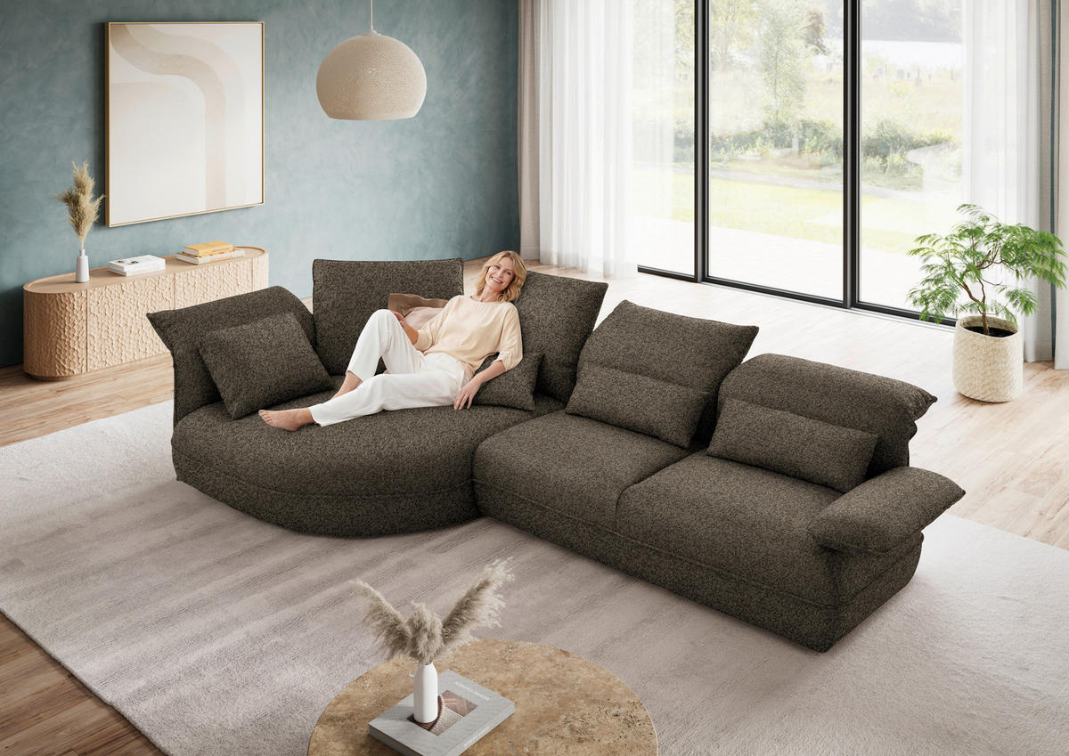 ECKSOFA Chenille Braun  - Schwarz/Braun, Design, Kunststoff/Textil (154/343cm) - Koinor