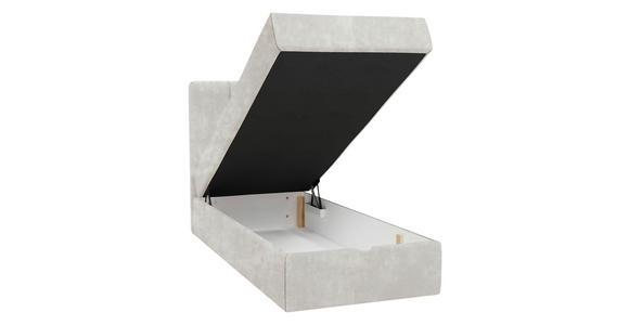 BOXBETT 90/200 cm,  in Beige, Matratze, gepolstertes Kopfteil, Bettkasten, Topper, H3 = fest  - Beige/Schwarz, Design, Holzwerkstoff/Kunststoff (90/200cm) - Esposa