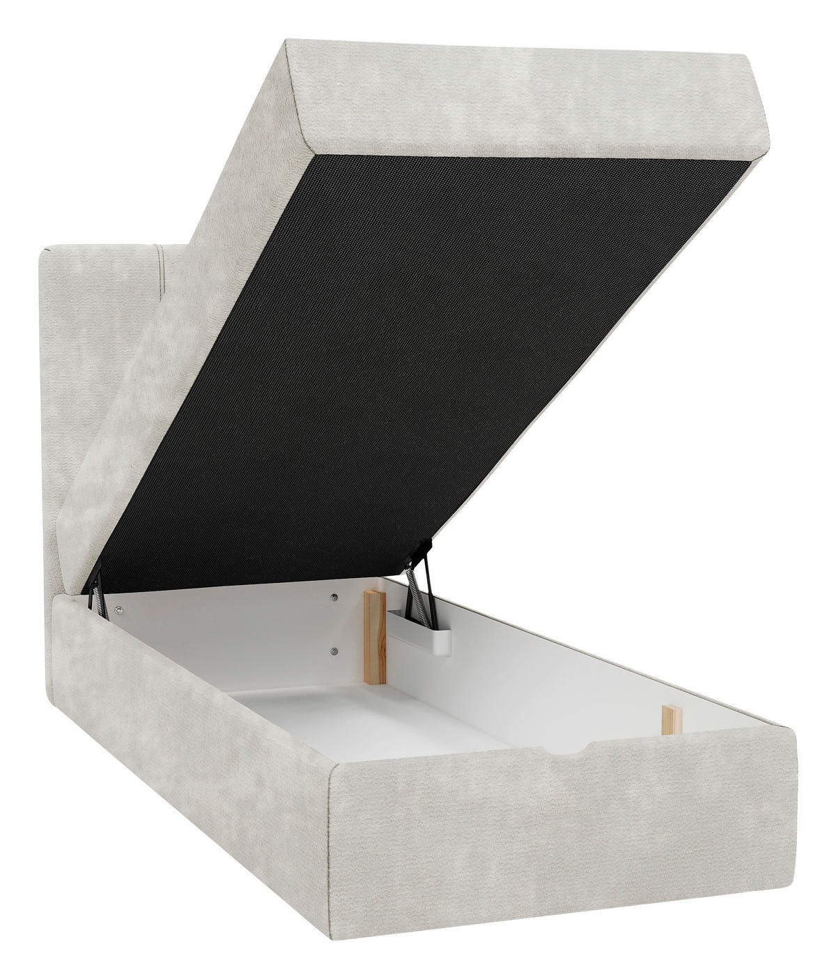 BOXBETT 90/200 cm,  in Beige, Matratze, gepolstertes Kopfteil, Bettkasten, Topper, H3 = fest  - Beige/Schwarz, Design, Holzwerkstoff/Kunststoff (90/200cm) - Esposa