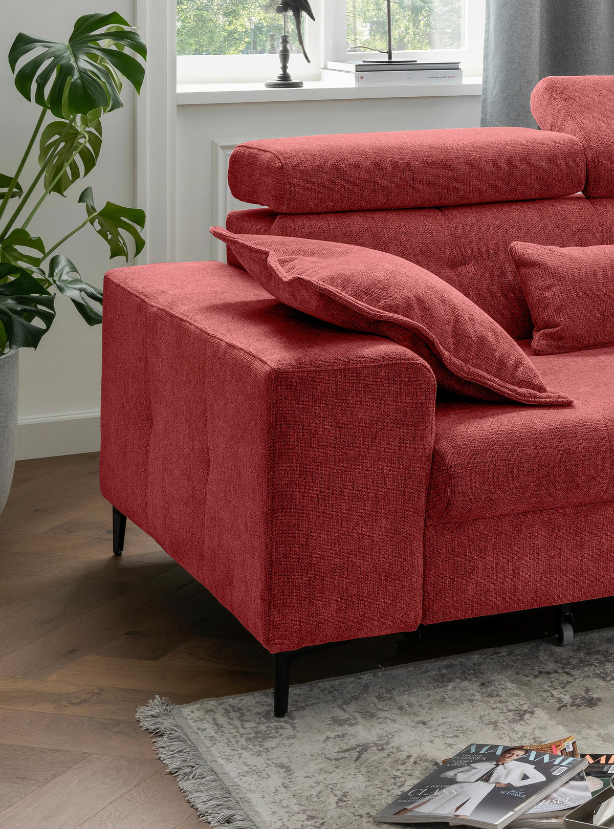 ECKSOFA Chenille Rot  - Rot/Schwarz, Basics, Textil/Metall (270/186cm) - Livetastic