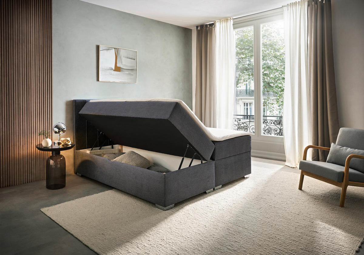 BOXBETT 200/200 cm  in Graphitfarben  - Chromfarben/Graphitfarben, Trend, Kunststoff/Textil (200/200cm) - Boxxx