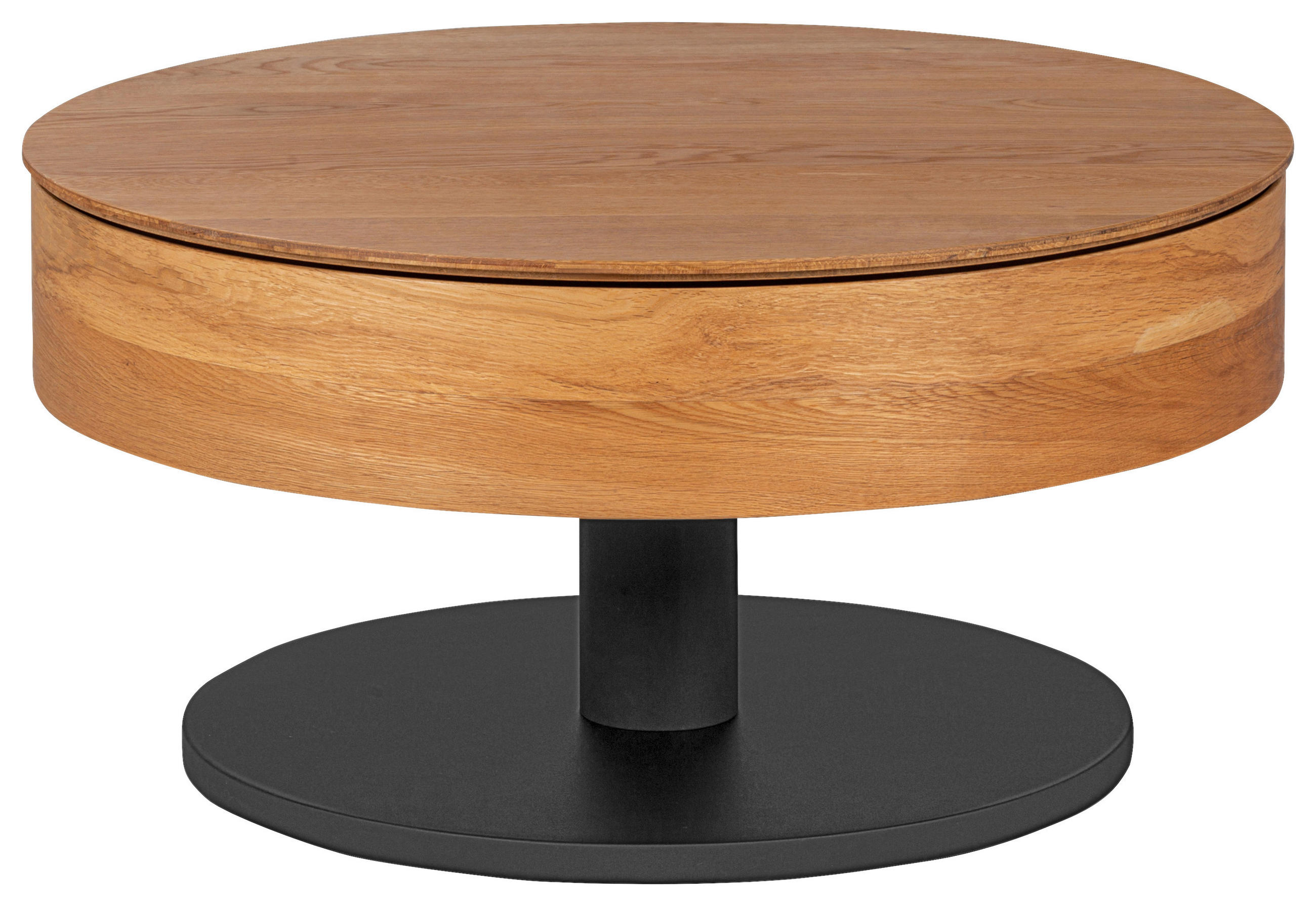 COUCHTISCH Eiche furniert, massiv 78/78/41 cm rund Schwarz, Eichefarben  - Eichefarben/Schwarz, Natur, Holz/Holzwerkstoff (78/78/41cm) - Waldwelt
