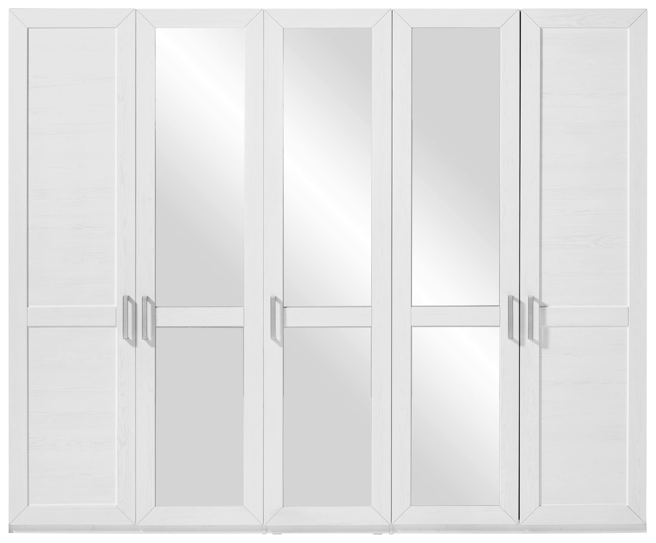 DREHTÜRENSCHRANK 265/207/60 cm,  in Weiß, 5-türig  - Silberfarben/Weiß, Design, Glas/Holzwerkstoff (265/207/60cm) - SetOne by Musterring