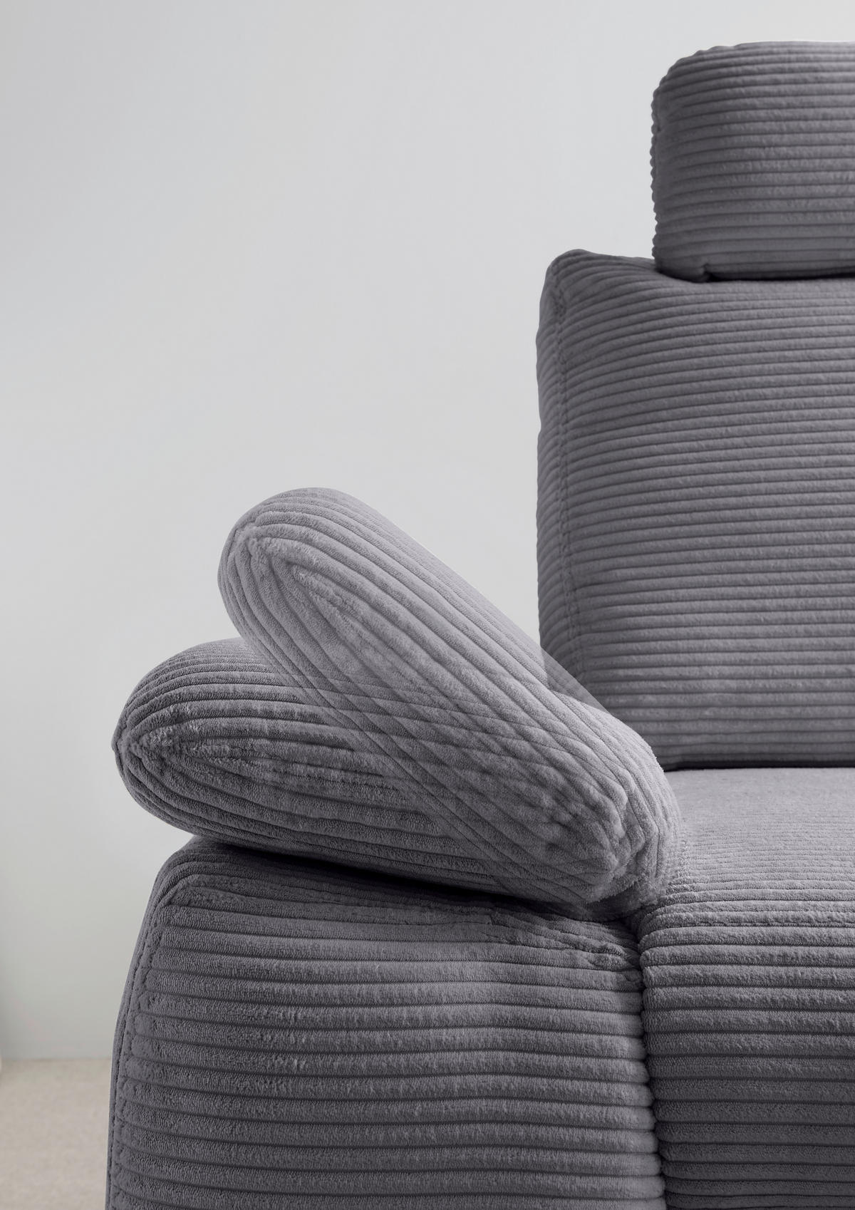 ECKSCHLAFSOFA  mit Liegefunktion, Rücken echt, Armteil links Cord Grau  - Wildeiche/Grau, MODERN, Holz/Textil (261/206cm) - Livetastic