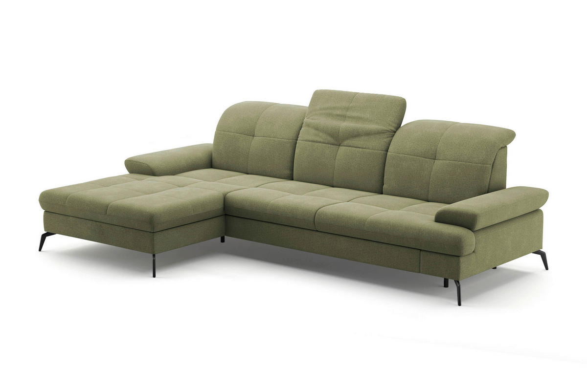 ECKSOFA in Flachgewebe Hellgrün  - Schwarz/Hellgrün, Konventionell, Textil/Metall (185/279cm) - Sit & More