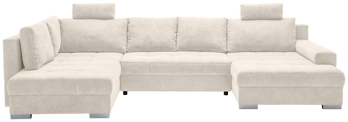 WOHNLANDSCHAFT Beige Velours  - Chromfarben/Beige, KONVENTIONELL, Kunststoff/Textil (198/363/170cm) - Hom`in