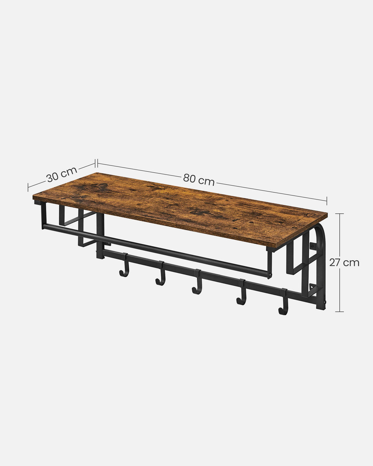 WANDGARDEROBE  in Braun, Schwarz  - Schwarz/Braun, Trend, Holzwerkstoff/Metall (80/27/30cm) - Boxxx