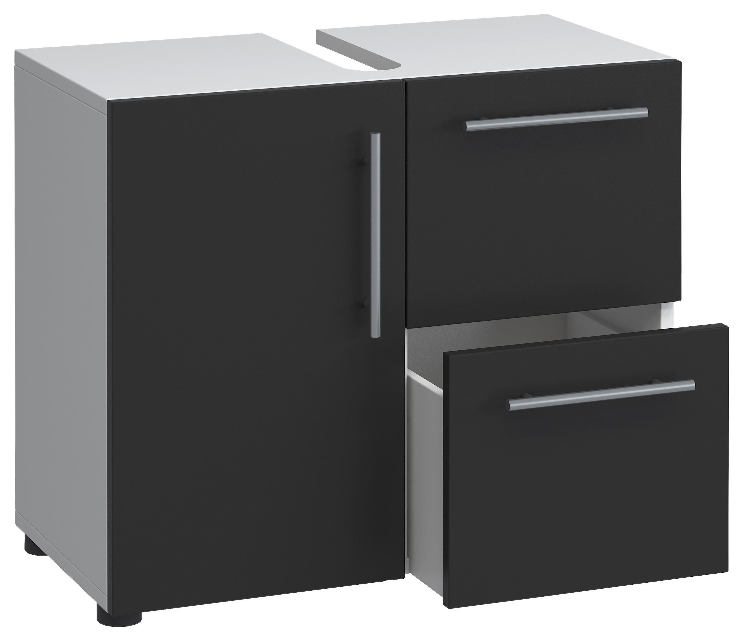 WASCHBECKENUNTERSCHRANK Schwarz - Silberfarben/Schwarz, KONVENTIONELL, Holzwerkstoff/Kunststoff (61/51/32cm) - MID.YOU