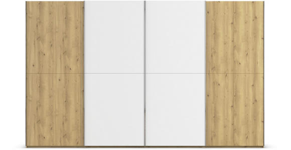 SCHWEBETÜRENSCHRANK 360/223/68 cm 4-türig Weiß, Eichefarben, Chromfarben  - Chromfarben/Eichefarben, Design, Glas/Holz (360/223/68cm) - Novel
