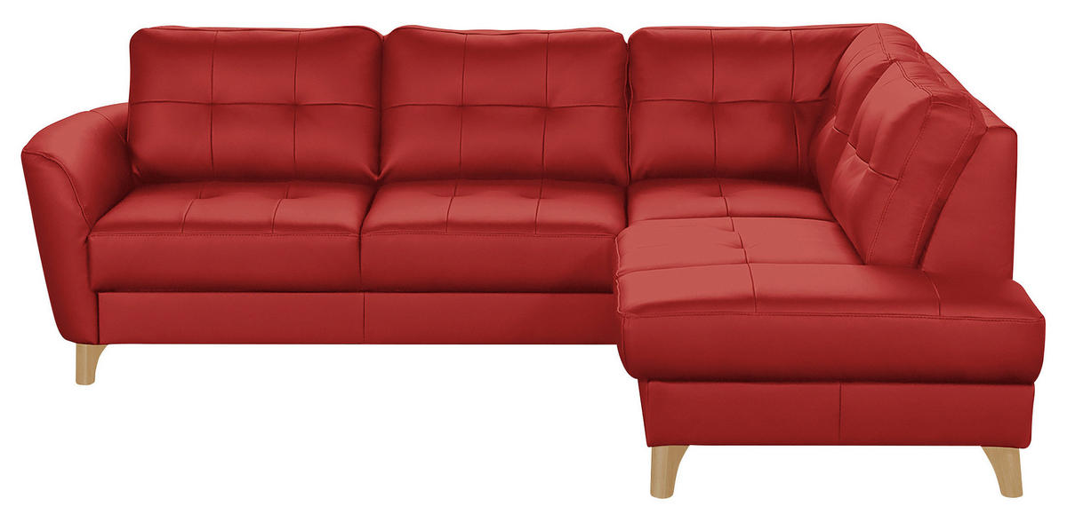ECKSOFA in Lederlook Echtleder Rot  - Buchefarben/Rot, Design, Leder/Holz (236/190cm) - Livetastic