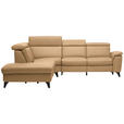 ECKSOFA in Echtleder Honig  - Schwarz/Honig, Design, Leder/Metall (239/289cm) - Cantus