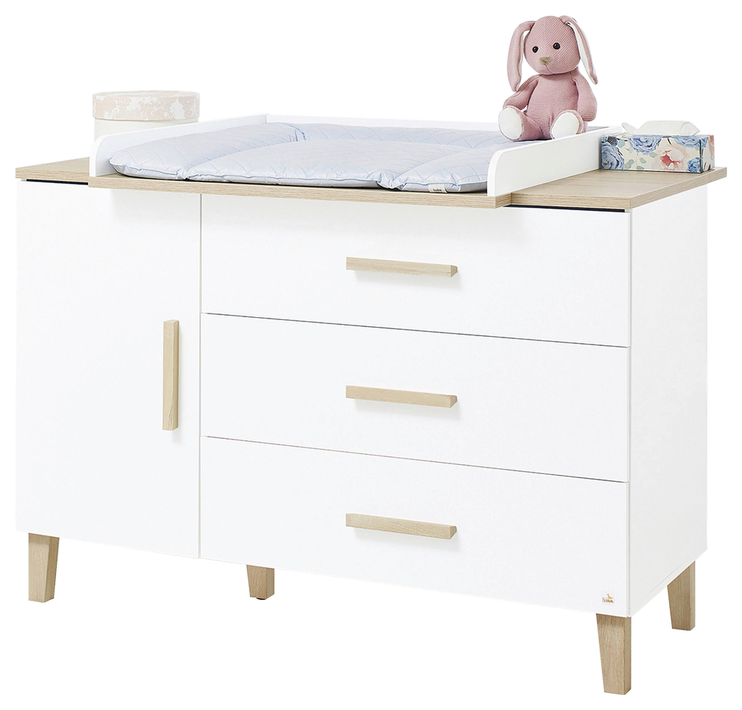 WICKELKOMMODE PINOLINO LUMI Weiß, Eichefarben  - Eichefarben/Weiß, Design, Holz/Holzwerkstoff (136/101/77cm) - Pinolino