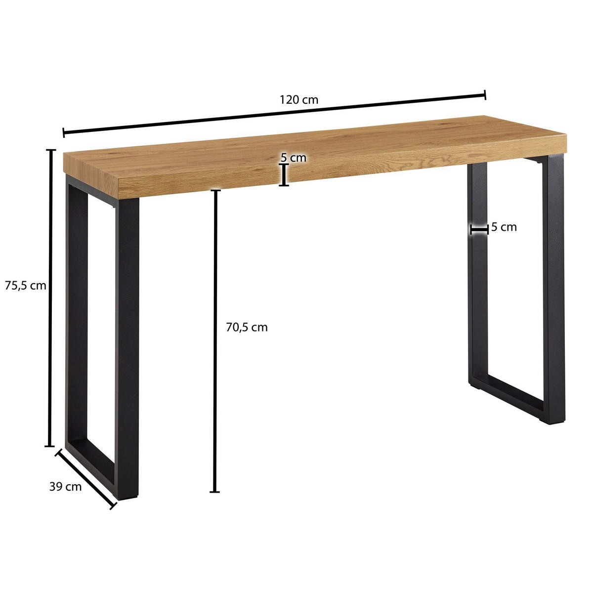 KONSOLENTISCH Braun  - Schwarz/Braun, MODERN, Holzwerkstoff/Metall (120/39/75,5cm) - MID.YOU