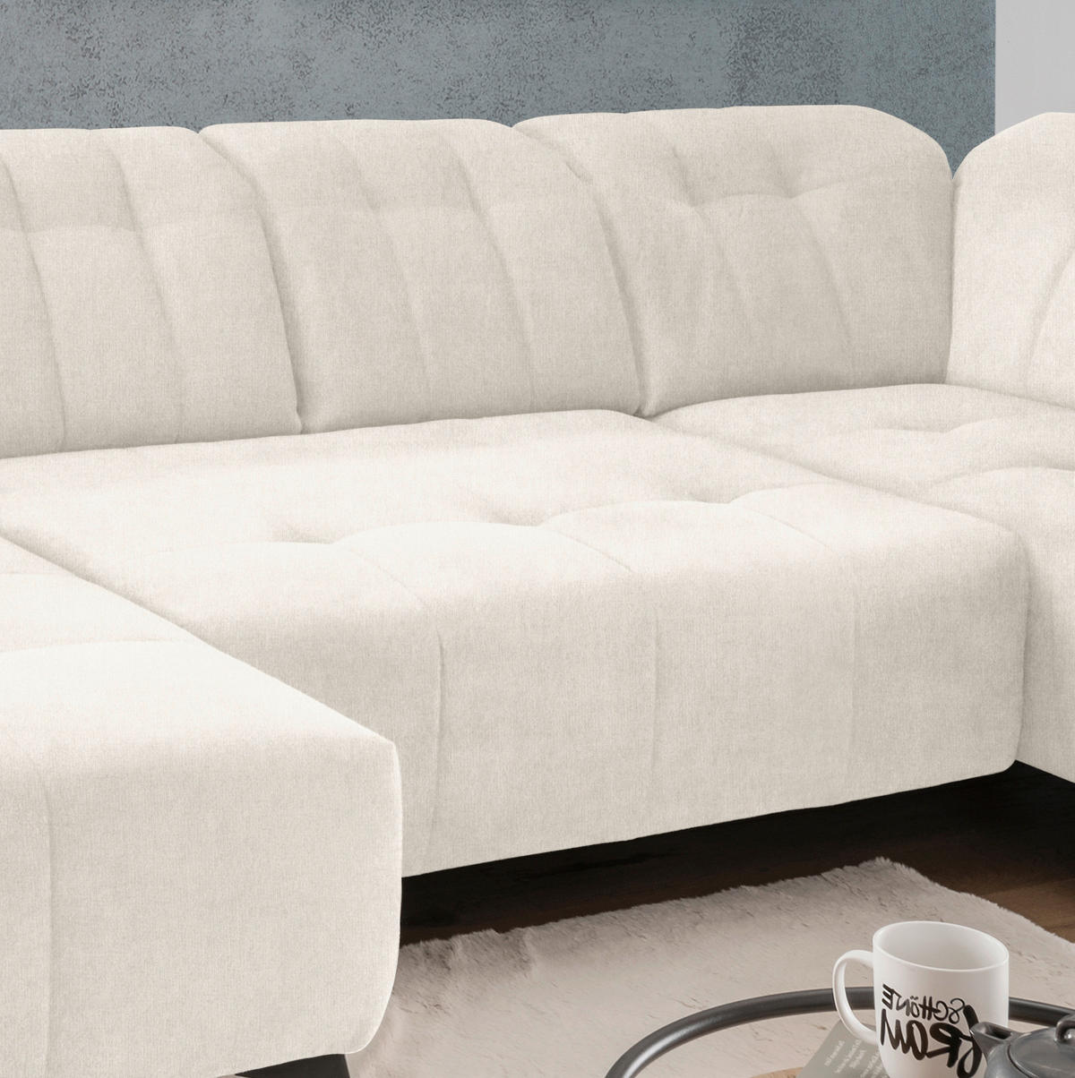 SALON PANORAMIQUE in Mikrofaser Creme  - noir/crème, Modern, textile/métal (180/337/200cm) - Livetastic