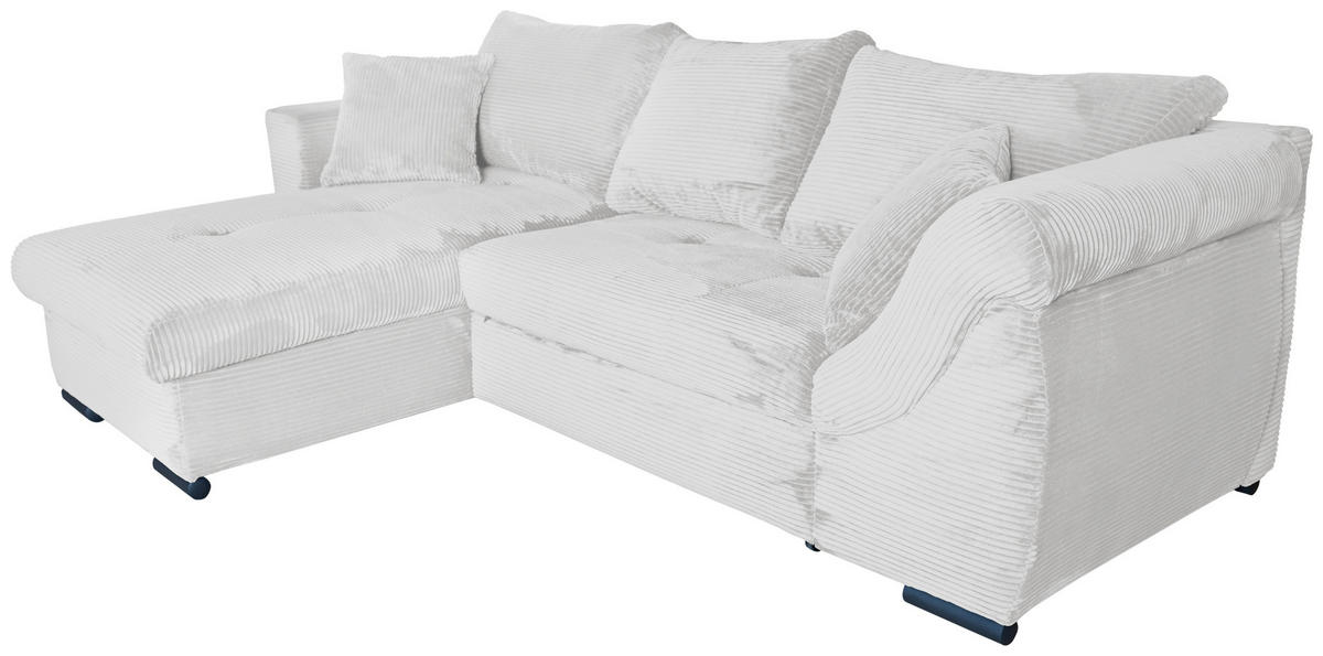 ECKSOFA Perlmutt Cord Zierkissen, Rückenkissen, Bettkasten, Schlaffunktion, Rücken echt, Liegefläche im Originalstoff  - Perlmutt/Schwarz, KONVENTIONELL, Textil/Metall (168/258cm) - Carryhome