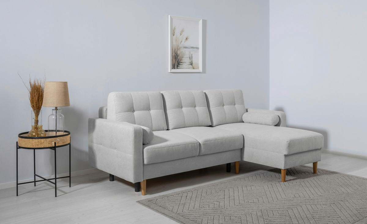 ECKSOFA in Hellgrau  - Buchefarben/Hellgrau, Design, Holz/Textil (223/157cm) - MID.YOU