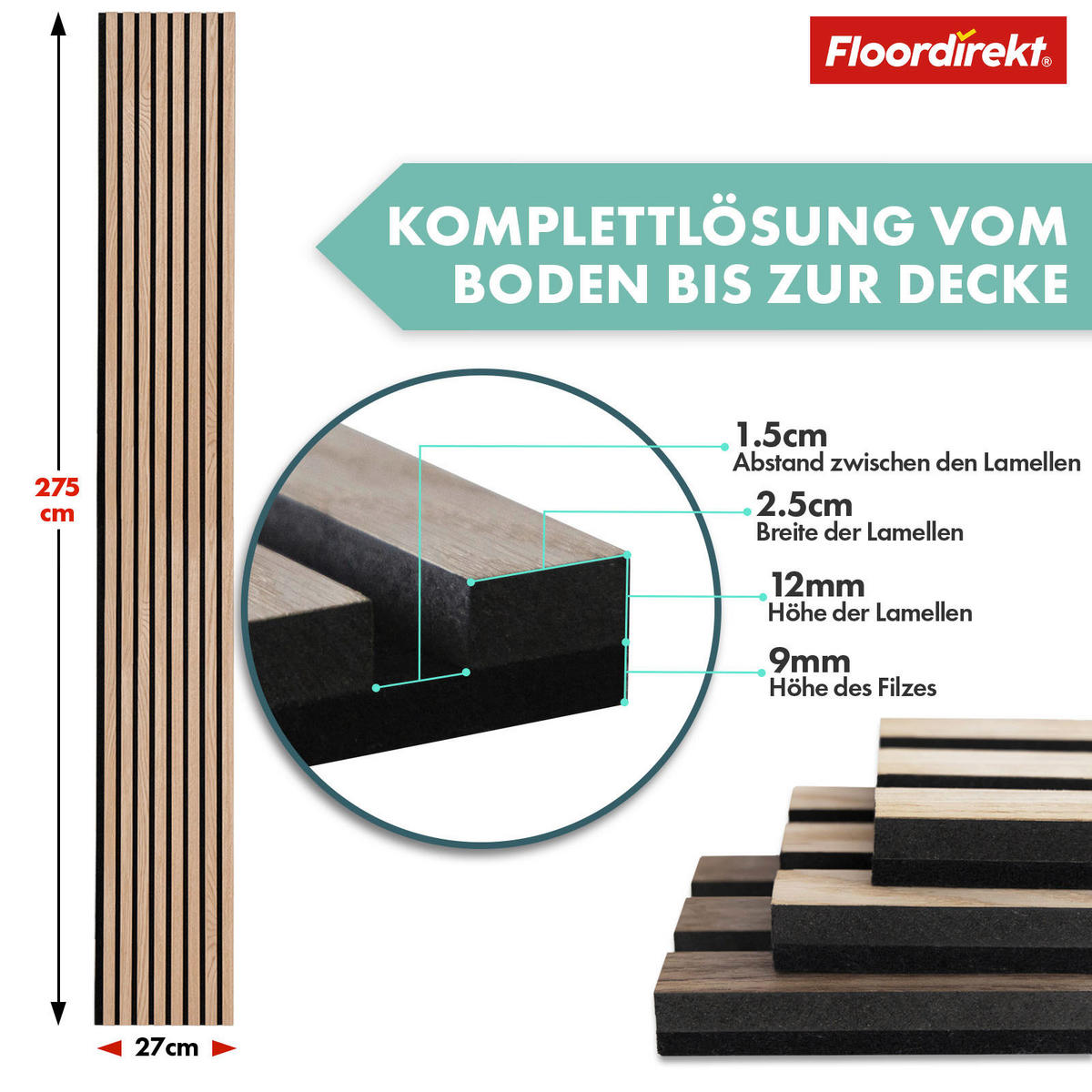AKUSTIKPANEEL 27/275/2,1 cm  - Eichefarben, Basics, Holzwerkstoff (27/275/2,1cm) - Floordirekt