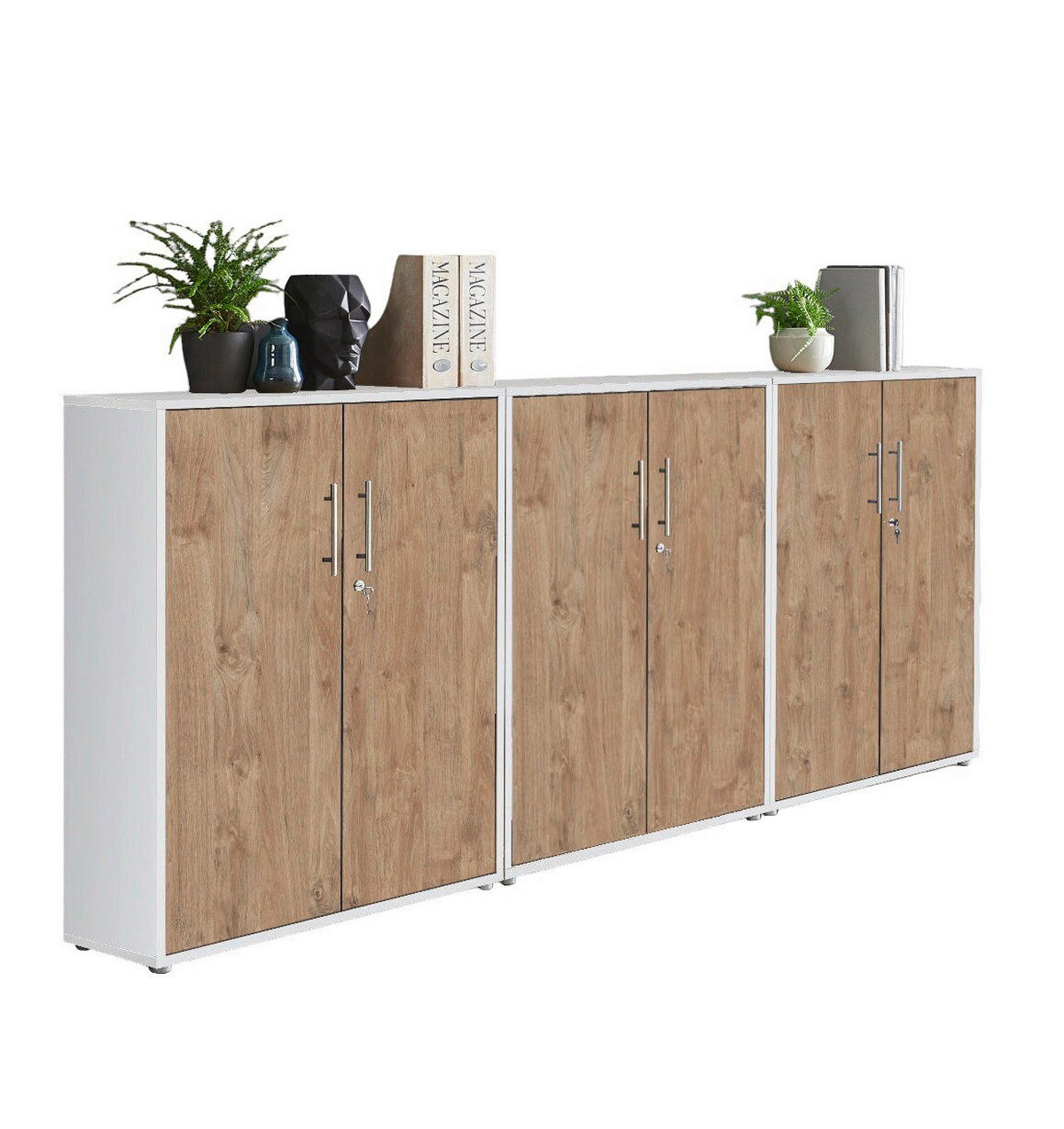 AKTENSCHRANK Weiß, Eichefarben  - Eichefarben/Weiß, MODERN, Holzwerkstoff (253,2/113,6/33cm) - MID.YOU