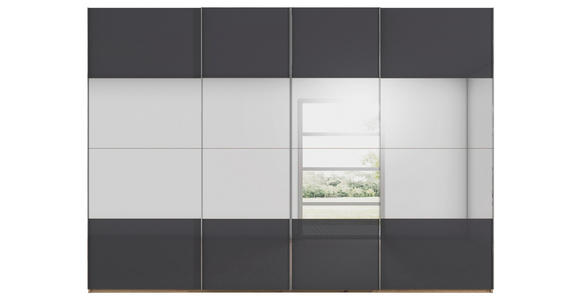 SCHWEBETÜRENSCHRANK  in Schwarz, Eiche Artisan  - Chromfarben/Schwarz, Design, Glas/Holzwerkstoff (316/235/68cm) - Novel