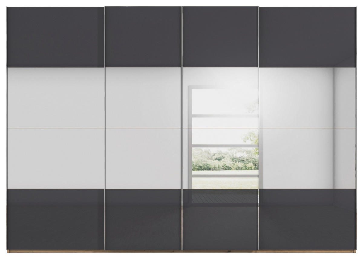 SCHWEBETÜRENSCHRANK 316/235/68 cm 4-türig Schwarz, Eiche Artisan  - Chromfarben/Schwarz, Design, Glas/Holzwerkstoff (316/235/68cm) - Novel