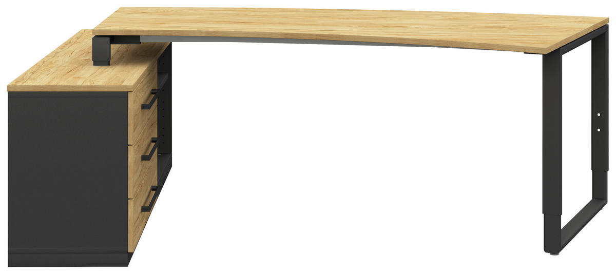 ECKSCHREIBTISCH  in Anthrazit, Hickory  - Anthrazit/Alufarben, Design, Holzwerkstoff/Metall (200/160cm) - Moderano