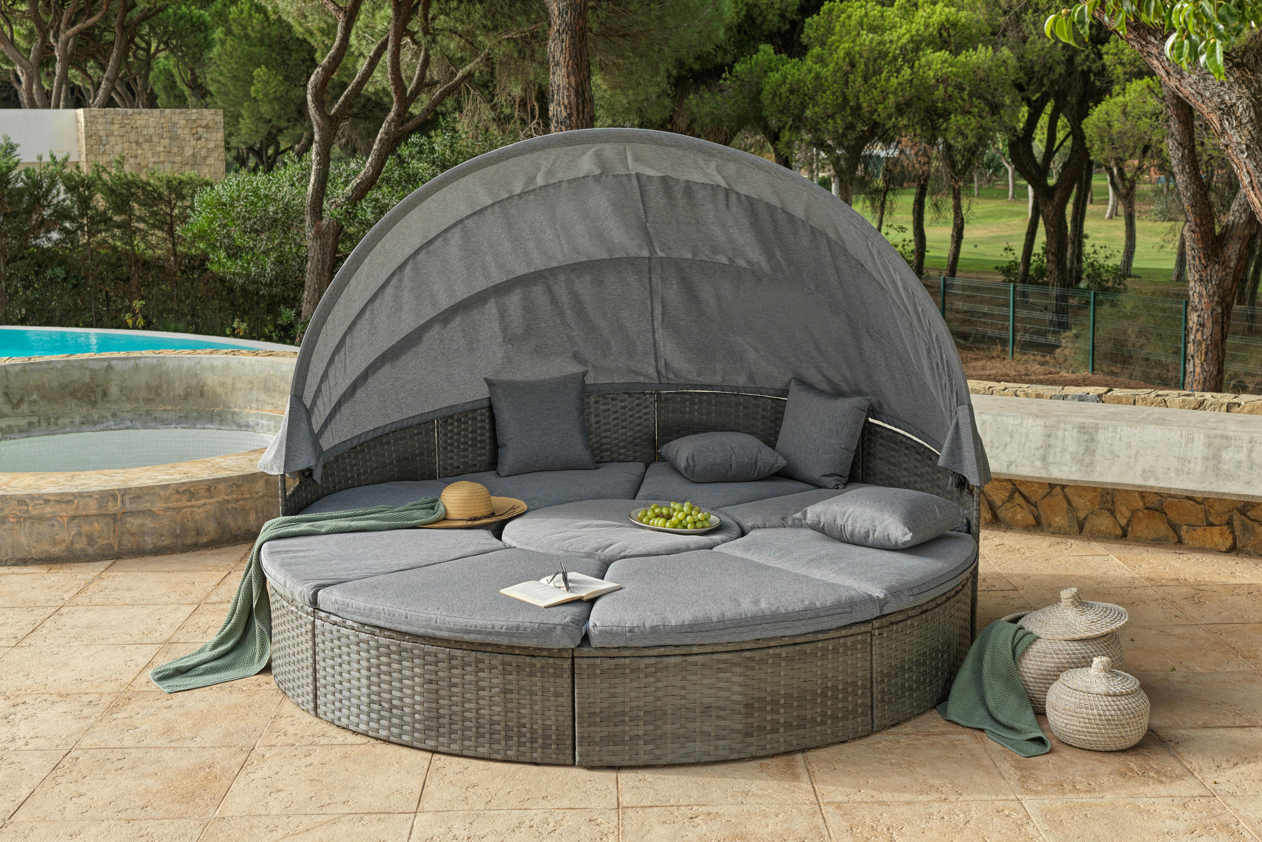 GARTENMUSCHEL Stahl - Grau, MODERN, Kunststoff/Textil (237/72-150cm) - Ambia Garden