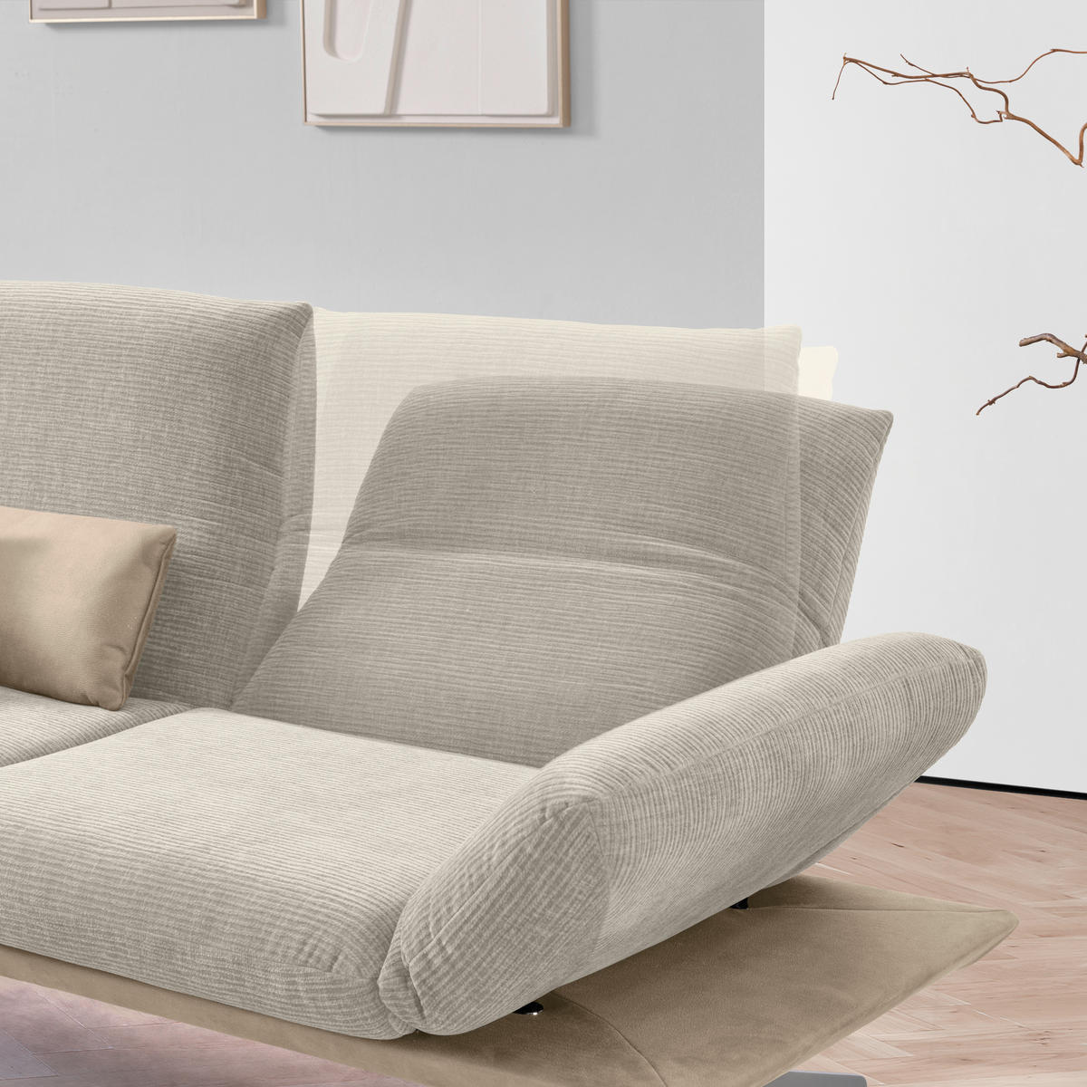 ECKSOFA in Flachgewebe Greige, Graubraun  209/277 cm  - Edelstahlfarben/Greige, Design, Textil/Metall (209/277cm) - Koinor