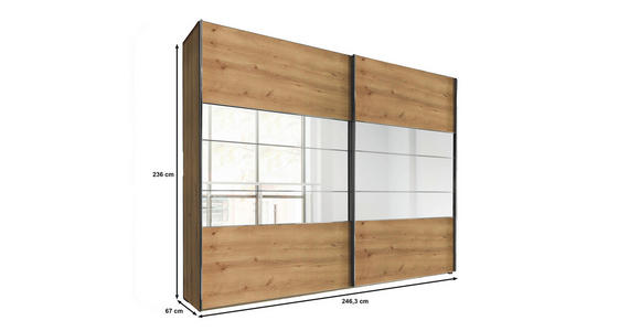 SCHWEBETÜRENSCHRANK 250/236/67 cm 2-türig  - Chromfarben/Eiche Bianco, KONVENTIONELL, Holzwerkstoff/Metall (250/236/67cm) - Voleo