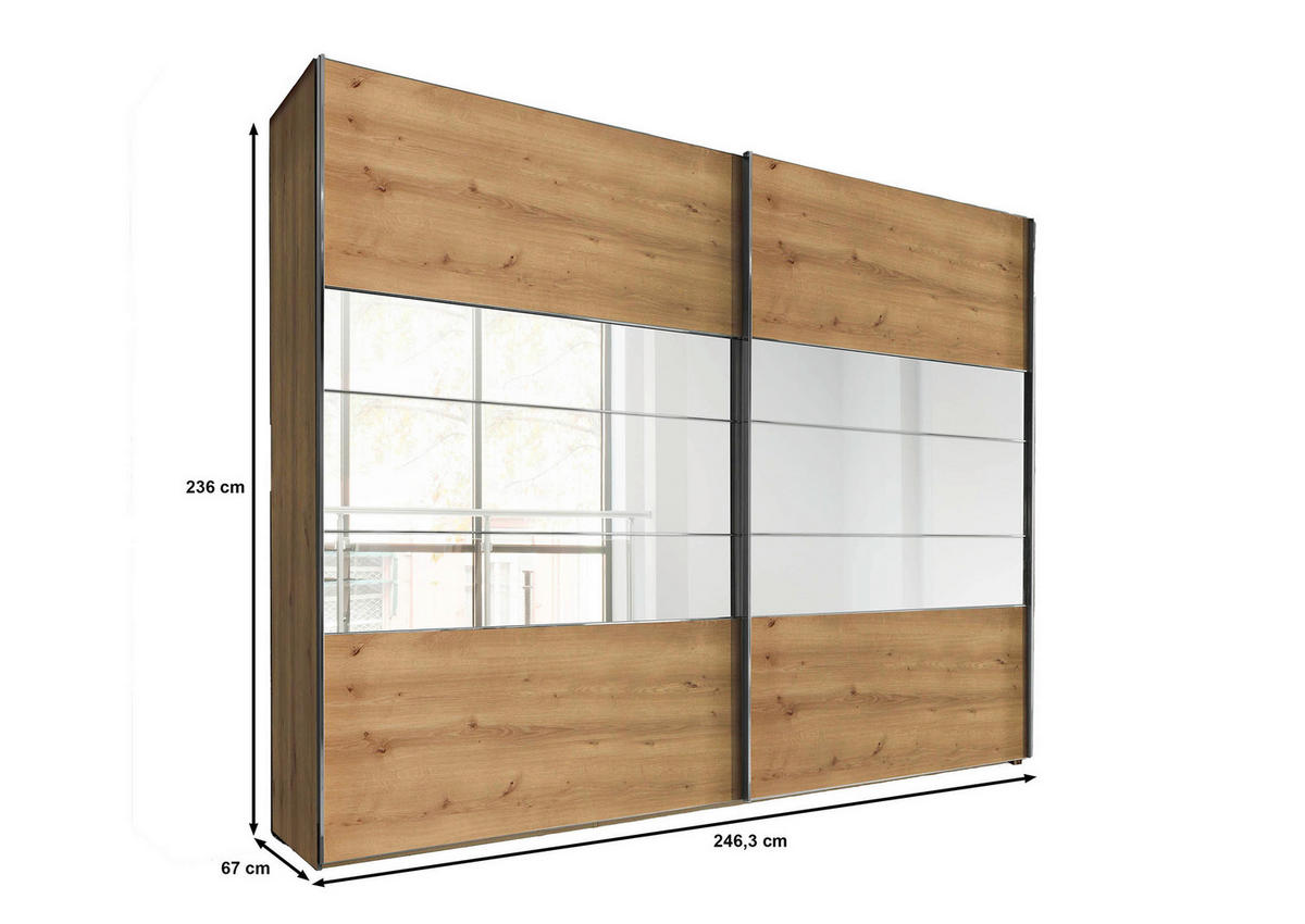 SCHWEBETÜRENSCHRANK  in Eiche Bianco  - Chromfarben/Eiche Bianco, KONVENTIONELL, Holzwerkstoff/Metall (250/236/67cm) - Voleo
