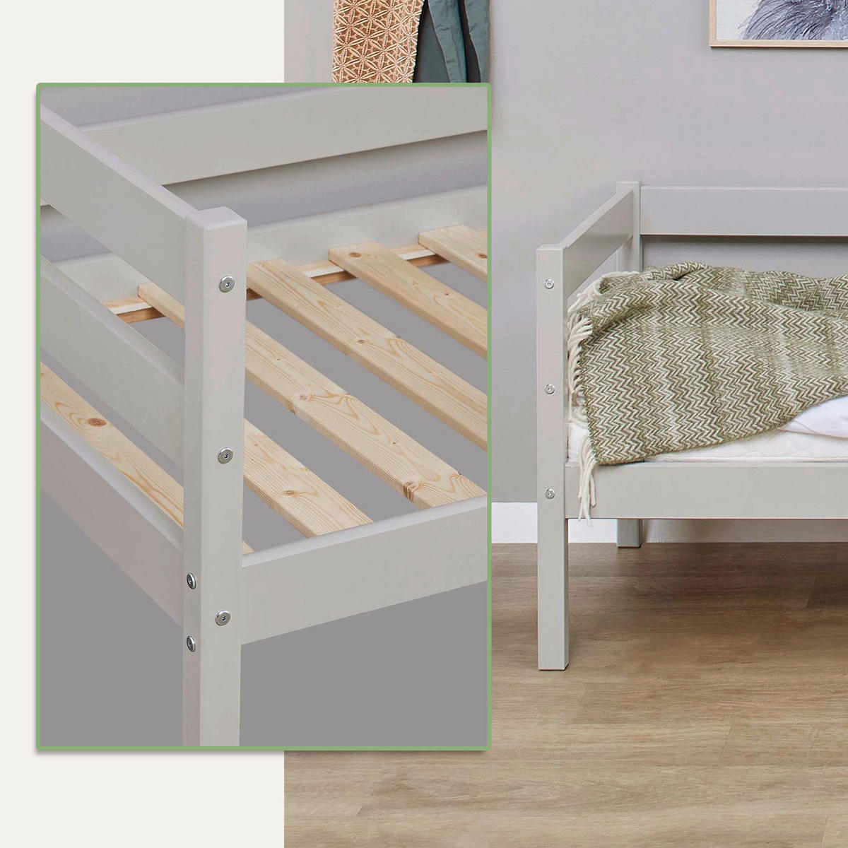 KINDER-/JUNIORBETT - Kieferfarben/Grau, MODERN, Holz (70/160cm) - MID.YOU