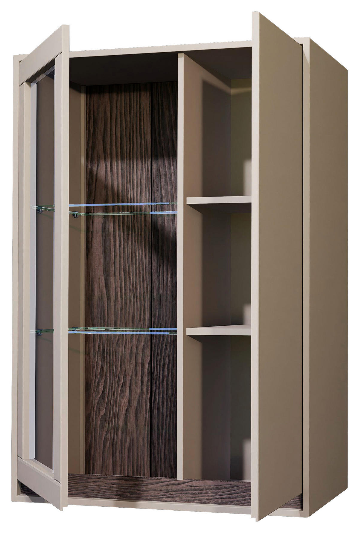ZÁVĚSNÁ VITRÍNA, barvy ořechu, kašmírová, 78/113/36 cm - kašmírová/barvy ořechu, Design, kompozitní dřevo/sklo (78/113/36cm) - Stylife