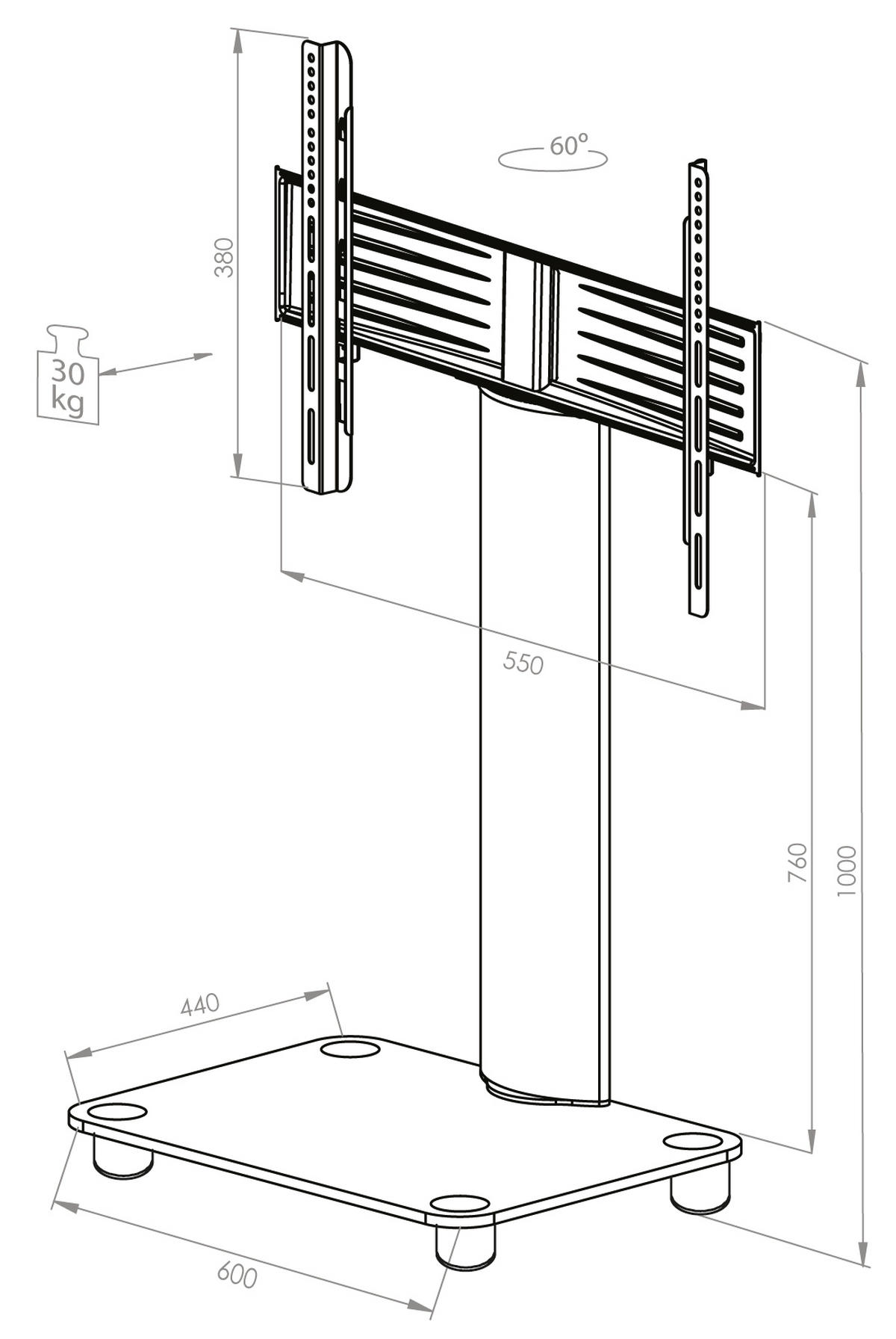 TV-RACK - Silberfarben, Konventionell, Glas/Metall (60/100/44cm) - MID.YOU