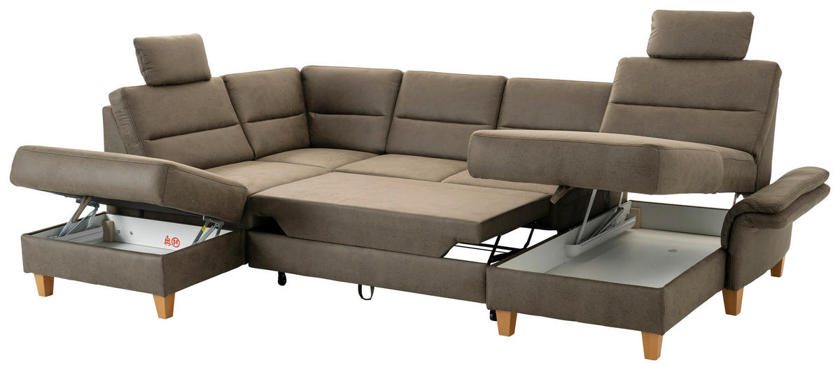 SEDACÍ SOUPRAVA, textil,  - tmavě hnědá/barvy dubu, Basics, dřevo/textil (213/303/162cm) - Cantus