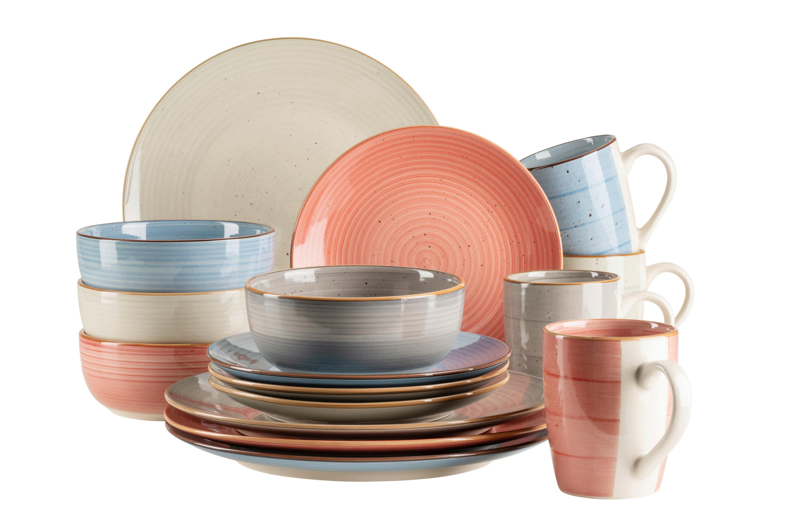 KOMPLETT SERVIS  - ljusgrön/laxfärgad, Basics, keramik (35/28,8/23,2cm) - Mäser